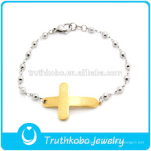 TKB-JB0084 Rosarios religiosos de dos tonos, joyas de Cristo con crucifijo dorado, brazaletes y brazaletes de acero inoxidable 316L